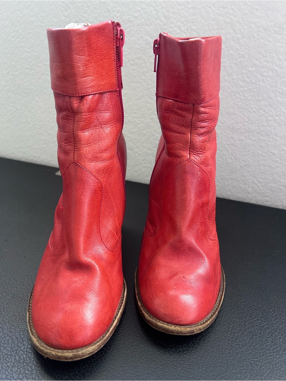 Marc Jacobs Red Leather Ankle Booties with Side Zip
